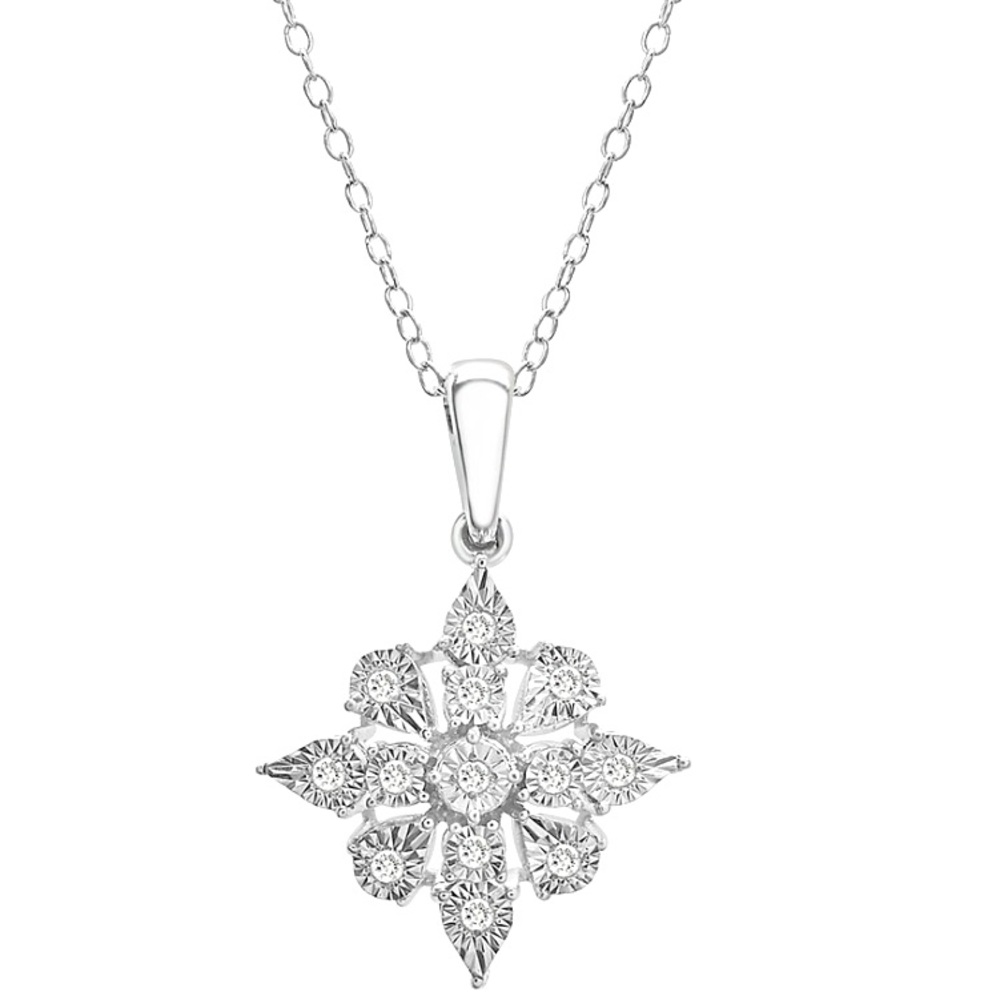 925 Sterling & Diamond Quatrefoil Cluster Pendant Dainty Necklace 1/10 C… - Picture 6 of 8